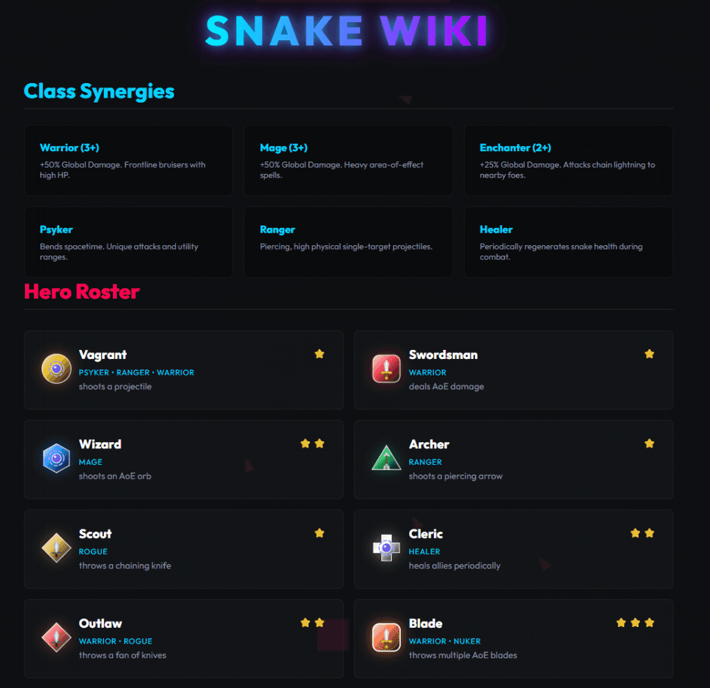 Synapse Snake character selection screen